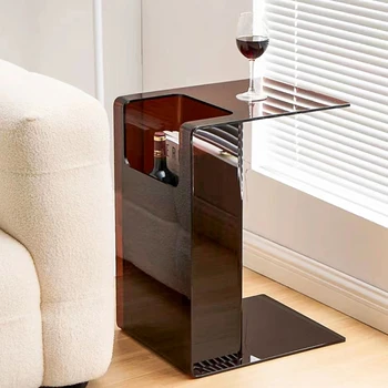 Прозрачный акриловый столик с С-образной формой, Чайный столик, боковые столики для гостиной, Скандинавская спальня, Прозрачный угловой столик для хранения 15