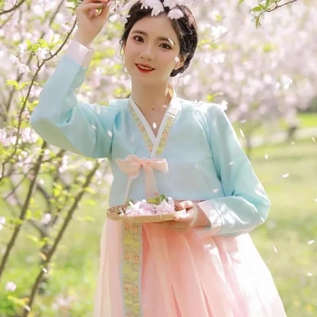 Традиционный костюм Ханбок в корейском стиле 2023, одежда для фотосъемки в корейском стиле, винтажный фестивальный костюм, женское платье Ханбок для народных танцев в стиле ретро 8