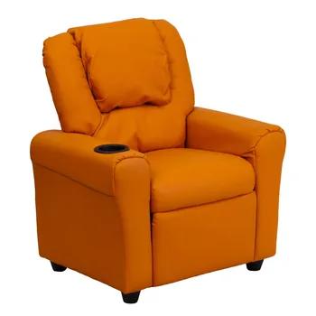 Современное оранжевое виниловое детское кресло с подстаканником и подголовником