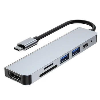 HDMI-совместимая док-станция 6 в 1 концентратор Док-станция Скорость передачи данных 5,0 Гбит / с USB3.0 адаптер-концентратор для ноутбуков, планшетов, Ipad 3