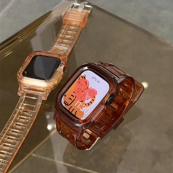 Новый Спортивный Прозрачный ремешок + чехол Для Apple Watch 7 6 SE 5 4 3 2 Прозрачный Силиконовый ремешок Для iwatch 44 мм 40 мм 42 мм 41 мм 45 мм 17