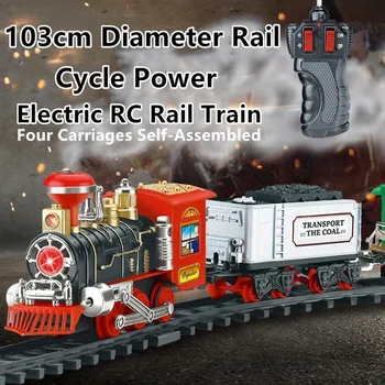 Электрический радиоуправляемый поезд большого размера диаметром 103 см Имитационная модель дыма Со звуковым пультом дистанционного управления Паровозик Детская игрушка 14