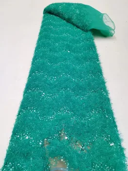 Африканская кружевная ткань с 3D бисером 2023 синего цвета из высококачественного Французского тюля с сетчатым кружевом для пошива Нигерийского свадебного платья 15