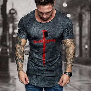 Модная футболка с 3D-принтом в виде креста для мужчин, летний досуг, Вентиляционные спортивные Дышащие топы с коротким рукавом, повседневные мужские футболки для фитнеса 14