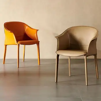 Итальянское дизайнерское легкое роскошное обеденное кресло, домашнее седло, Итальянское кожаное кресло, Скандинавский стул со спинкой высокого дизайна