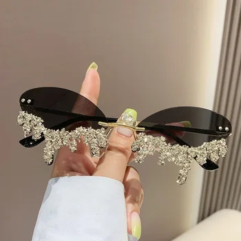 Маленькие солнцезащитные очки со стразами в форме капли овальной формы без оправы, фирменные Дизайнерские Солнцезащитные очки Gafas De Sol Eyewear