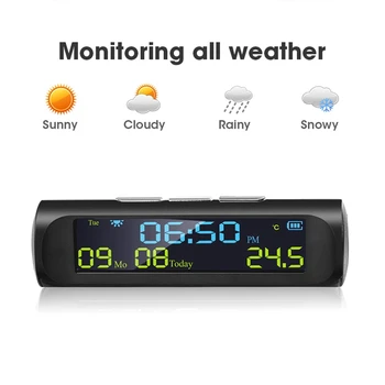 Автомобильные солнечные цифровые часы с жидкокристаллическим дисплеем времени и даты, индикацией температуры в автомобиле для украшения личных деталей автомобиля на открытом воздухе A