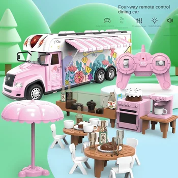 Розовая электрическая подсветка для девочек с дистанционным управлением, Имитирующая Четырехпозиционную модель фургона-ресторана, подарок 17