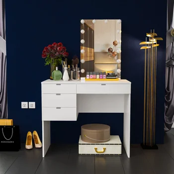 Современный туалетный столик, окрашенный в белый цвет, светильники для спальни, небольшой шкаф для хранения, встроенный столик для макияжа 7