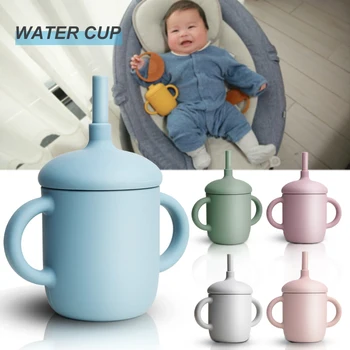 Силиконовая тренировочная чашка с соломинкой, устойчивая к холоду и высоким температурам Для малышей и младенцев 3