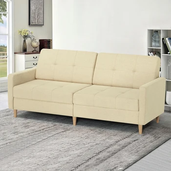 Современный диван-кровать из льняной ткани С регулируемой спинкой и деревянными ножками, раскладной диван Loveseat для вашей гостиной, квартиры 22