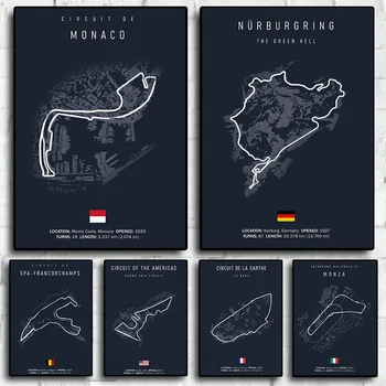 Синий Формула 1, Имола, Монца, автодром Монако, Настенный принт, плакат Nordic France Race F1, Декор комнаты водителя Motorsport 22