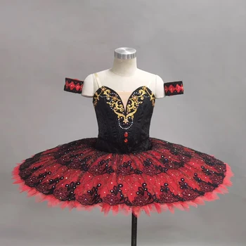 FLTOTURE Professional Красно-черная 12-слойная Испанская балетная блинная пачка 