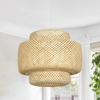 Подвесной светильник из бамбука ручной работы Depuley, натуральный ротанг, Регулируемая бамбуковая люстра, Тканый светильник для столовой Кухни 6