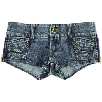 Новые женские ультра-рваные джинсовые шорты-стринги в стиле ретро с низкой талией и карманами на боковой молнии, мини-короткие женские джинсы Для ночного клуба Feminino 15