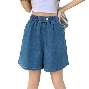 Модные широкие шорты, свободные летние джинсовые шорты прямого кроя для женщин 17