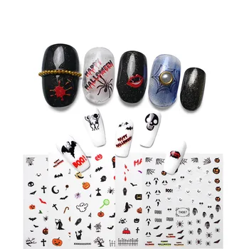 Наклейки для ногтей на Хэллоуин, наклейки для ногтей с черепом Призрака, 3D Самоклеящиеся наклейки для ногтей, Наклейки для ногтей с изображением Летучей мыши, Паука, Ведьмы, тыквы 8