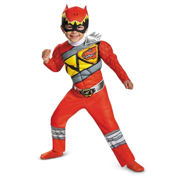 Команда динозавров Red Power Dino Charge Ranger, мускульные комбинезоны, костюмы супергероев, косплей, костюм на Хэллоуин для детей, детская маскировка 6