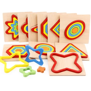 Деревянный пазл геометрической формы, 3D-пазлы, Деревянные пазлы для детей раннего образования, обучающие игрушки Монтессори 16