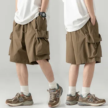 2023 Летние Новые тонкие шорты большого размера в японском стиле, мужские свободные шорты-карго до колен, уличная одежда в стиле хип-хоп, мужские короткие брюки 15