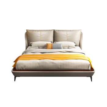 Мягкая кровать из натуральной кожи RAMA DYMASTY современный дизайн кровати/ модная мебель для спальни размера king / queen size 4