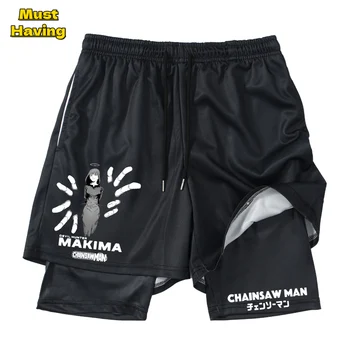 Спортивные шорты Chainsaw Man Makima Anime Gym Shorts для Мужчин и Женщин 2-в-1, Эластичные Компрессионные Шорты Для Бега Трусцой, Фитнес-тренировки 18