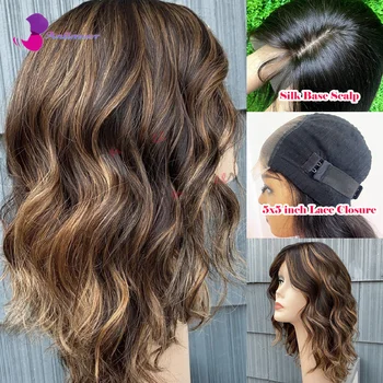 Шоколадно-коричневый парик с клубнично-блондинистой изюминкой, предварительно выщипанные парики из натуральных волос спереди, короткие парики для чернокожих женщин 4