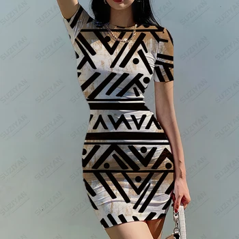 Платье с 3D принтом в национальном племенном стиле, модное винтажное платье с короткими рукавами, уличное платье с круглым вырезом, женское приталенное платье