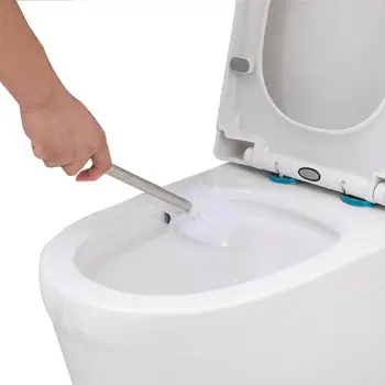 Щетка для унитаза с мягкой щетиной и ручкой из нержавеющей стали, не царапается, инструмент для чистки щеток для ванной комнаты с глубокой очисткой на 360 градусов 12