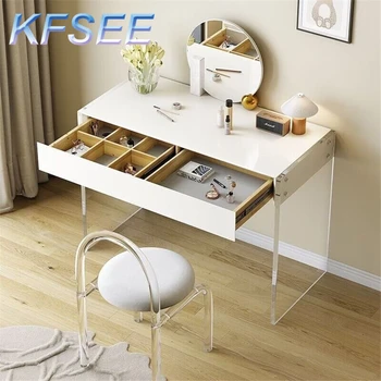 туалетный столик Kfsee длиной 120 см для спальни, столик для макияжа со скамейкой с зеркалом 12
