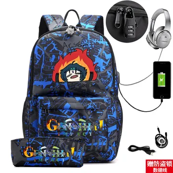 Сумка Genshin Impact USB Для мальчиков и девочек, дорожная сумка на открытом воздухе, Детский рюкзак, Школьная сумка для молодежи, рюкзак с мультяшным принтом