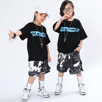 Летний костюм в стиле хип-хоп Для мальчиков, Черная футболка с коротким рукавом + Шорты, Комплекты из 2 предметов, Свободная Спортивная одежда для подростков 4, 6, 8, 10, 12, 14 лет