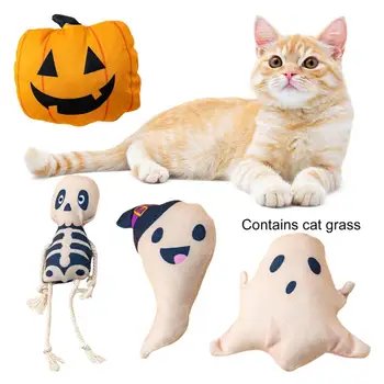 Игрушка для кошек на Хэллоуин, прочная плюшевая кукла на Хэллоуин, устойчивая к укусам, Игрушка для кошек, жевательная забава, Интерактивные принадлежности для домашних животных, игрушка для кошек