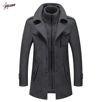 y2k Мода y2k Зимнее шерстяное пальто Мужская толстая куртка с двойным воротником, однобортный тренч, мужские модные шерстяные смеси, пальто