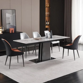 Садовый Итальянский минималистичный обеденный стол из каменной плиты Современные простые Роскошные обеденные столы и стулья для дома Комбинированная мебель 8