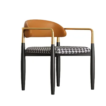 Скандинавский обеденный стул семейный простой железный стул с искусственным рогом, имитирующий спинку из массива дерева, табурет для молочного чая, тематический столик в ресторане 7