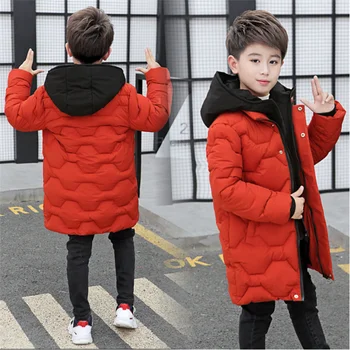 Зимняя куртка для мальчиков 110-160 см, детская верхняя одежда с буквенным рисунком 7, непромокаемое пальто с капюшоном для мальчиков, теплая уличная зимняя одежда 12