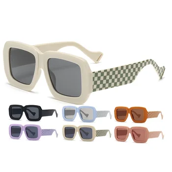 Оптовая продажа Стильных солнцезащитных очков в большой оправе с квадратными сетками и широкими дужками Ярких цветов INS Уличная Мода Солнцезащитные очки Солнцезащитные очки