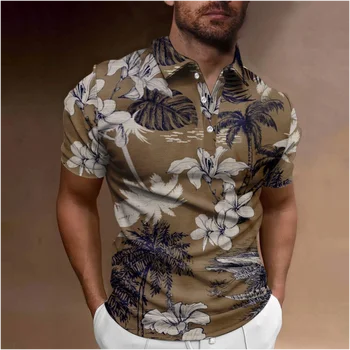 Летняя рубашка-поло с 3D принтом Coconut Tree, мужские повседневные мужские поло с коротким рукавом, Новая Гавайская футболка Оверсайз, Рубашка-поло, Одежда 17