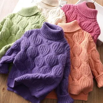 Свитер с высоким воротником для девочек, осень-зима, Детский Мягкий Свободный Теплый трикотаж, однотонный вязаный пуловер для девочек 10