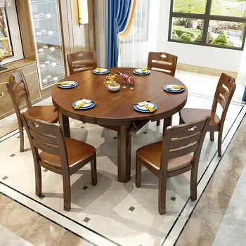 Современные обеденные столы и стулья из массива дерева, Комбинированный Телескопический Складной стол, Простой Домашний Круглый обеденный стол для маленькой квартиры-C 10