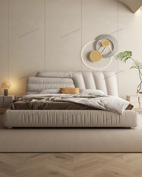 Легкая роскошная кровать, современная простая двуспальная кровать, итальянское минималистичное постельное белье Master King Bed Ins Wind 1.8, Кожаная кровать для хранения, мягкая кровать x 4