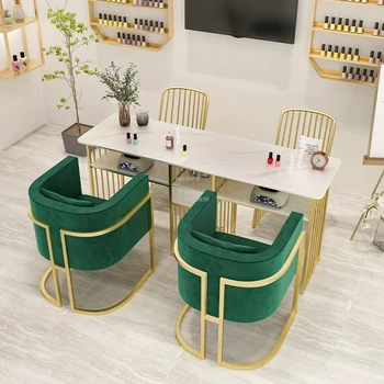 Современные роскошные Маникюрные столы с каменной плитой Салонная мебель Nordic Beauty Salon Профессиональный Маникюрный стол Golden Iron Art Nail Table 21