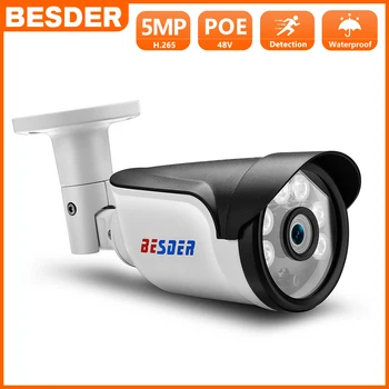 BESDER H.265 IP POE Камера Безопасности 5MP 3MP 2MP Bullet Наружные Водонепроницаемые Камеры Видеонаблюдения H.265 Сетевая Камера Движения 20
