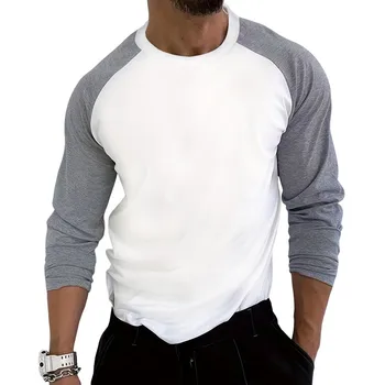 Мужская футболка с длинным рукавом, однотонная рубашка для занятий в тренажерном зале, футболки для бодибилдинга 3