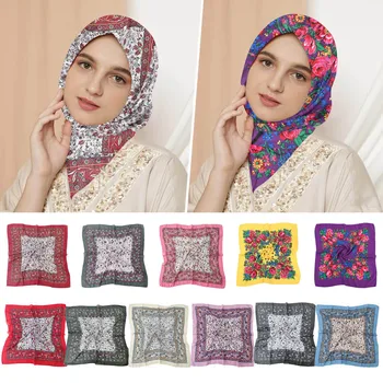 Женский ретро Шелковый шарф, квадратная повязка на голову, Маленький Роскошный женский Хиджаб, банданы, платки для волос, женский носовой платок с цветочным принтом 6