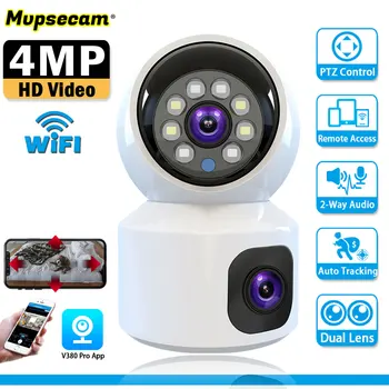Мини-Внутренняя 4-Мегапиксельная 2K HD Видео Двухобъективная WIFI Камера Наблюдения с 2-Полосным Аудио Цветным Ночным Видением Smart Baby Monitor Security IP Cam 1