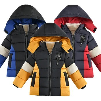 2023, Новая зимняя куртка для мальчиков, подкладка в стиле сплайсинга, плюс бархат, утепляющий, сохраняющий тепло Пуховик, хлопковая верхняя одежда с капюшоном для детей 2-5 лет 13