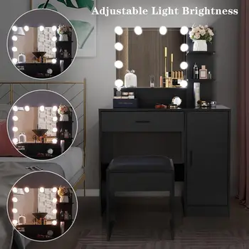 Туалетный столик с зеркалом с подсветкой, туалетный столик для макияжа с комодом для женщин для мебели для спальни в помещении 10