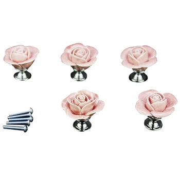 5 x Розовая Дверная мебель Керамическая ручка Антикварные Кнопки Винты в комплекте Элегантный дизайн в форме розы 18
